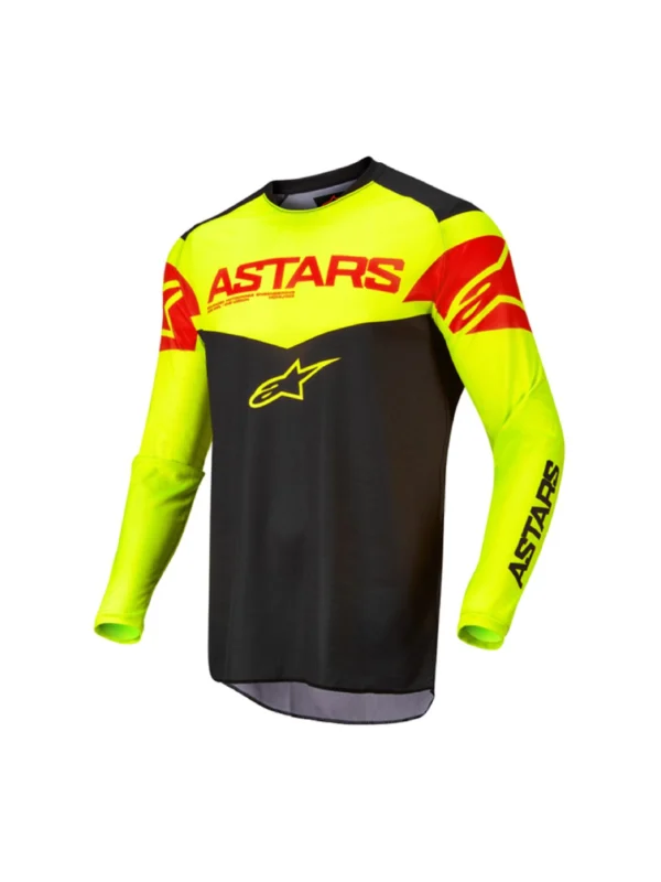 Jersey Alpinestars Fluid Tripple Negro Amarillo Fluo Rojo